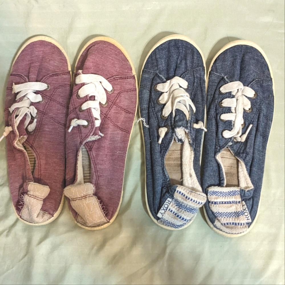 Two Pairs Of Roxy Tennis Shoes Wine and Blue Size 7 Ladies